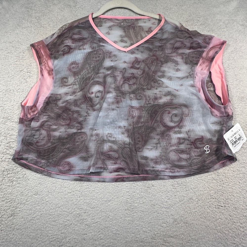 Sofibella Mesh Cover-Up Top Paisley Print Athletic Activewear Pink Trim L NWT‎